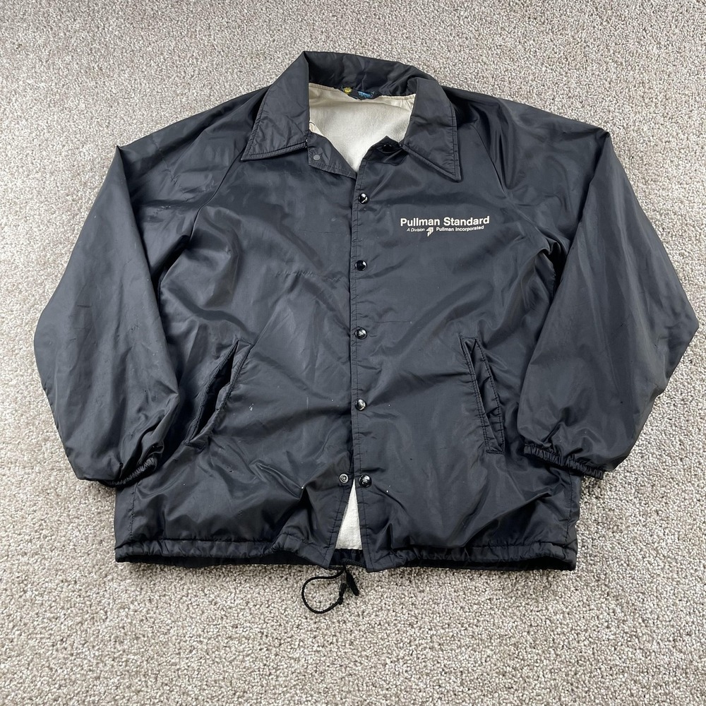 Vintage Champion‎ Jacket Mens Large Black Snap Windbreaker Pullman Standard